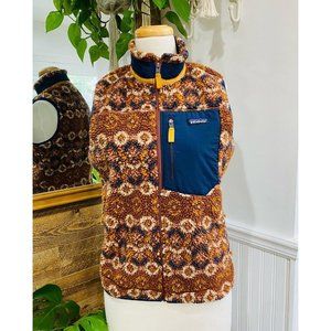 Patagonia L Classic Retro-X Tundra Cluster Sisu Brown Deep Pile Fleece Vest Zip
